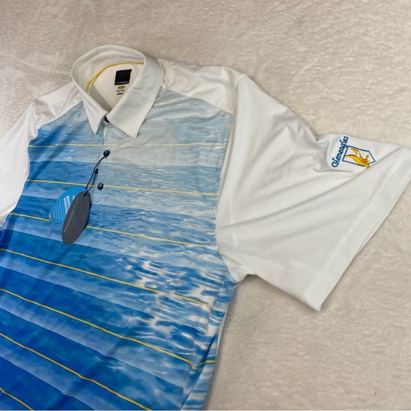 NWT Gleneagles Greg Norman Play Dry Golf Polo Shirt Mens XXL 2XL White Stripe - Picture 2 of 14